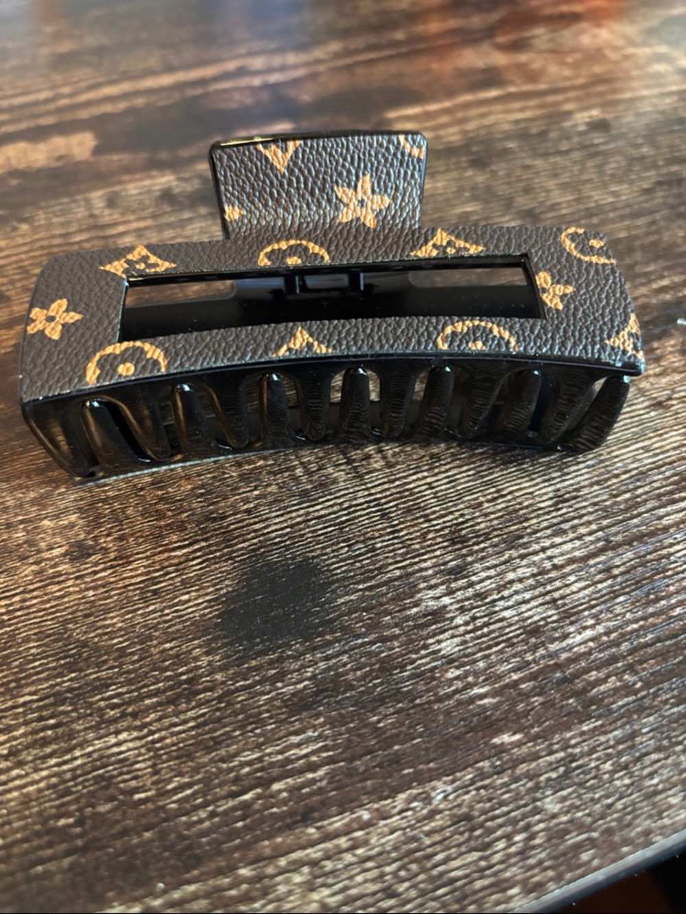 Designer-Inspired Black and Brown Monogram Hair Claw Clip
